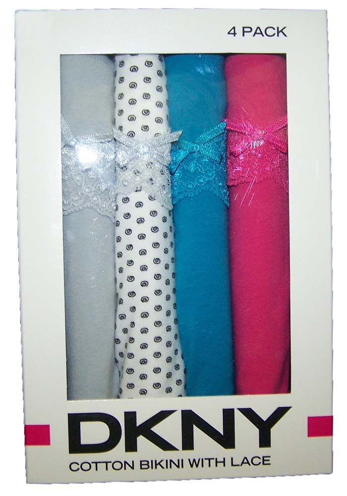 DKNY Womens Cotton Bikini with Lace 4 Pack Underwear Panties Multi
